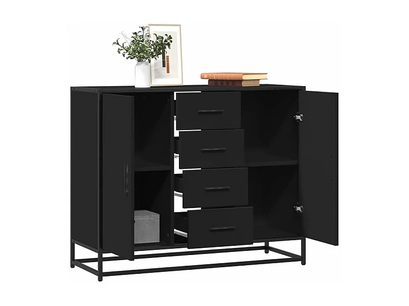 Buffet noir 92x35x76 bois d’ingénierie