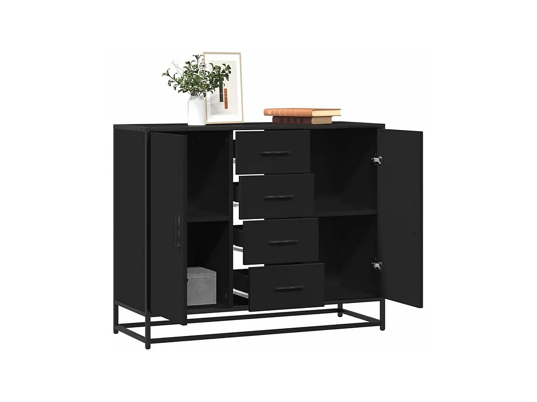 Buffet noir 92x35x76 bois d’ingénierie