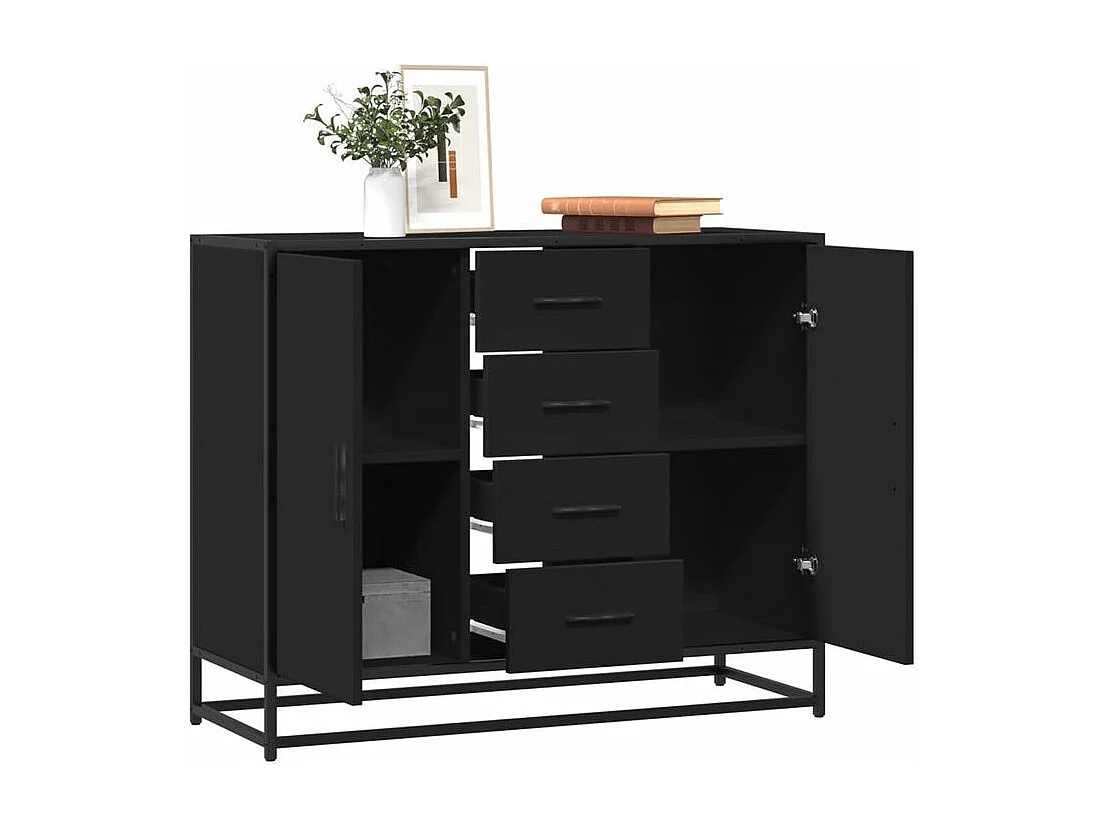 Buffet noir 92x35x76 bois d’ingénierie