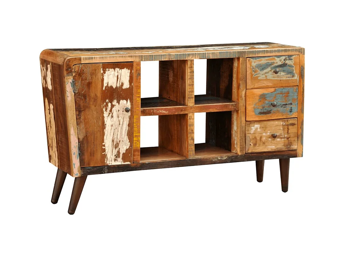 Armoire avec 1 porte 4 étagères 3 tiroirs Bois massif récupéré