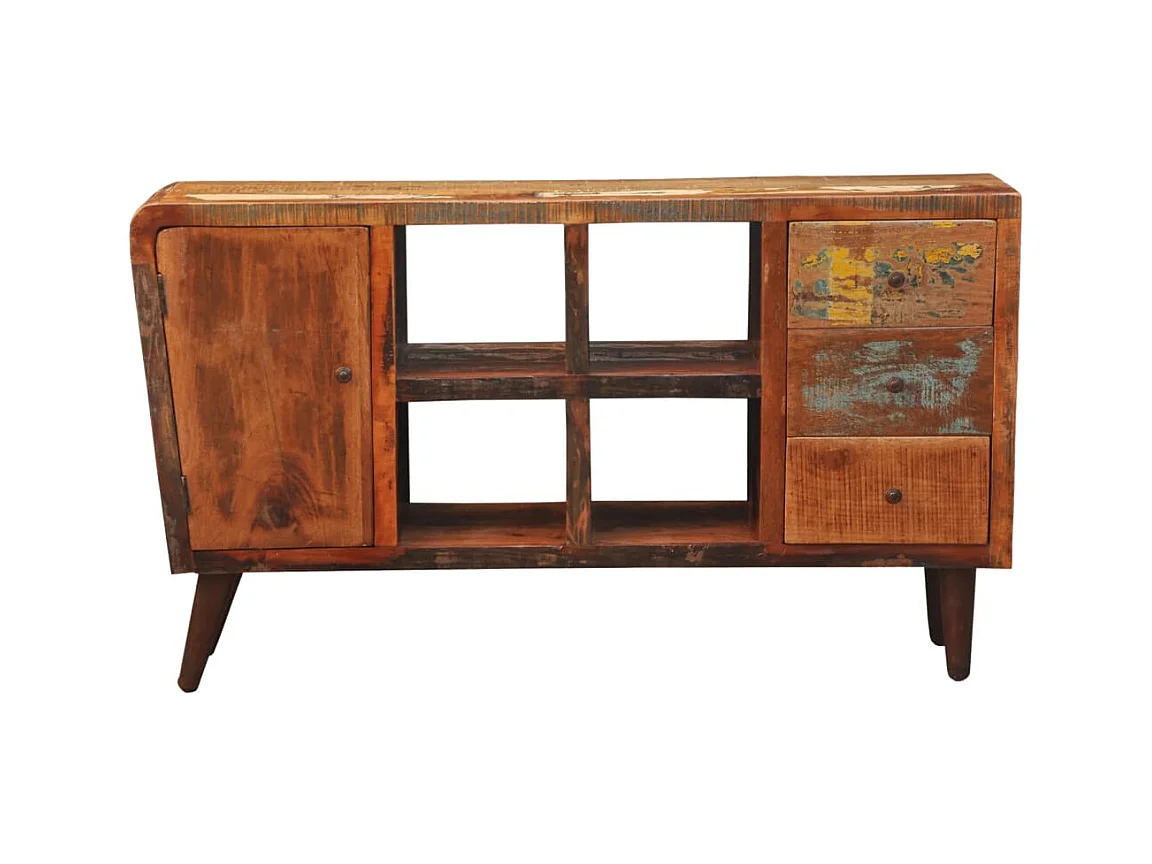 Armoire avec 1 porte 4 étagères 3 tiroirs Bois massif récupéré