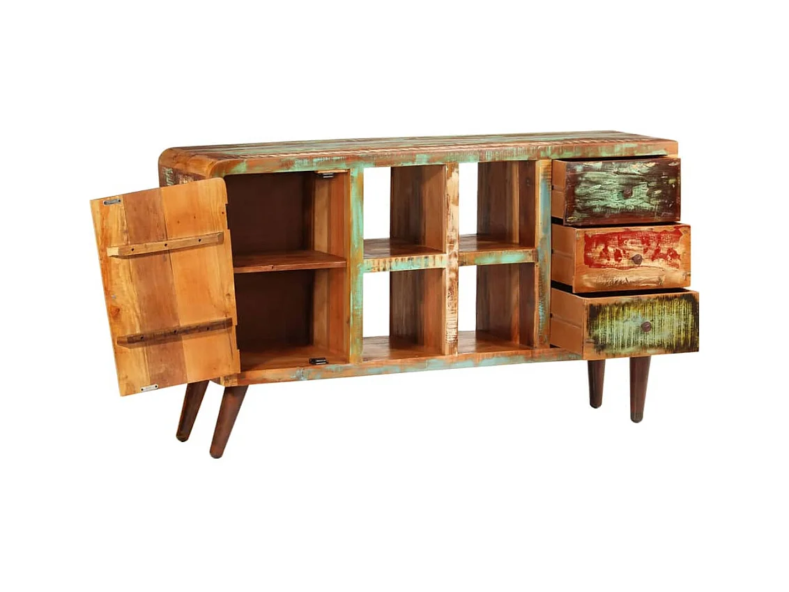 Armoire avec 1 porte 4 étagères 3 tiroirs Bois massif récupéré