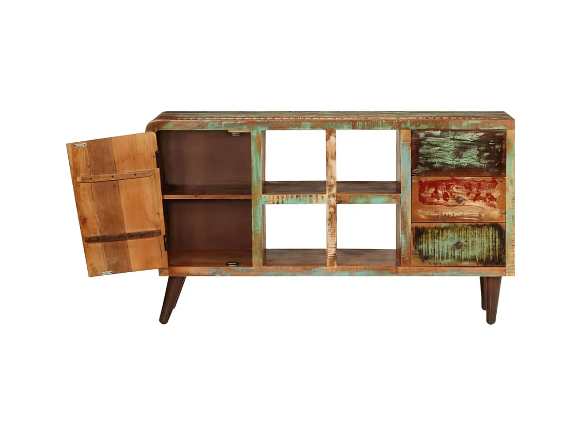 Armoire avec 1 porte 4 étagères 3 tiroirs Bois massif récupéré