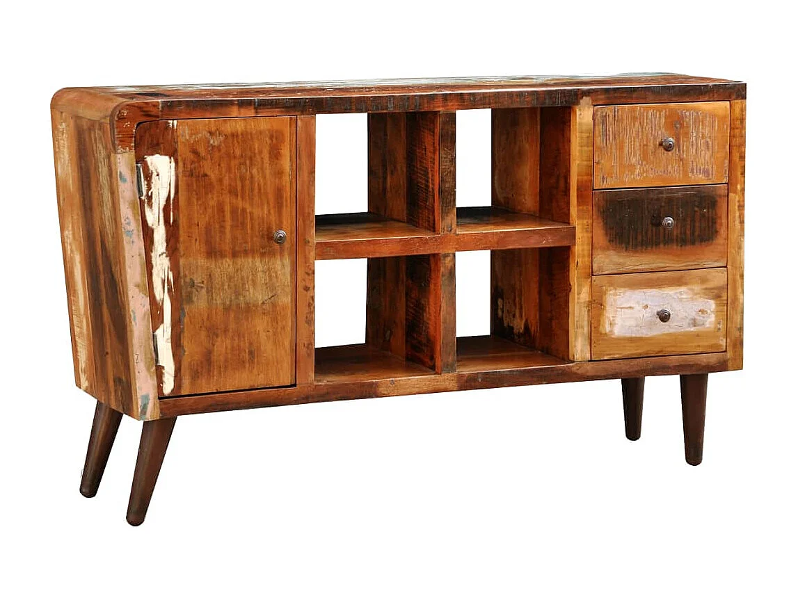 Armoire avec 1 porte 4 étagères 3 tiroirs Bois massif récupéré