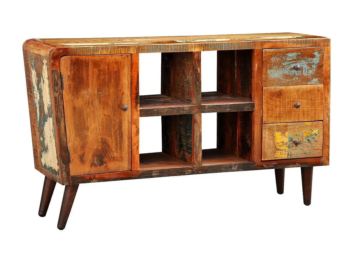 Armoire avec 1 porte 4 étagères 3 tiroirs Bois massif récupéré