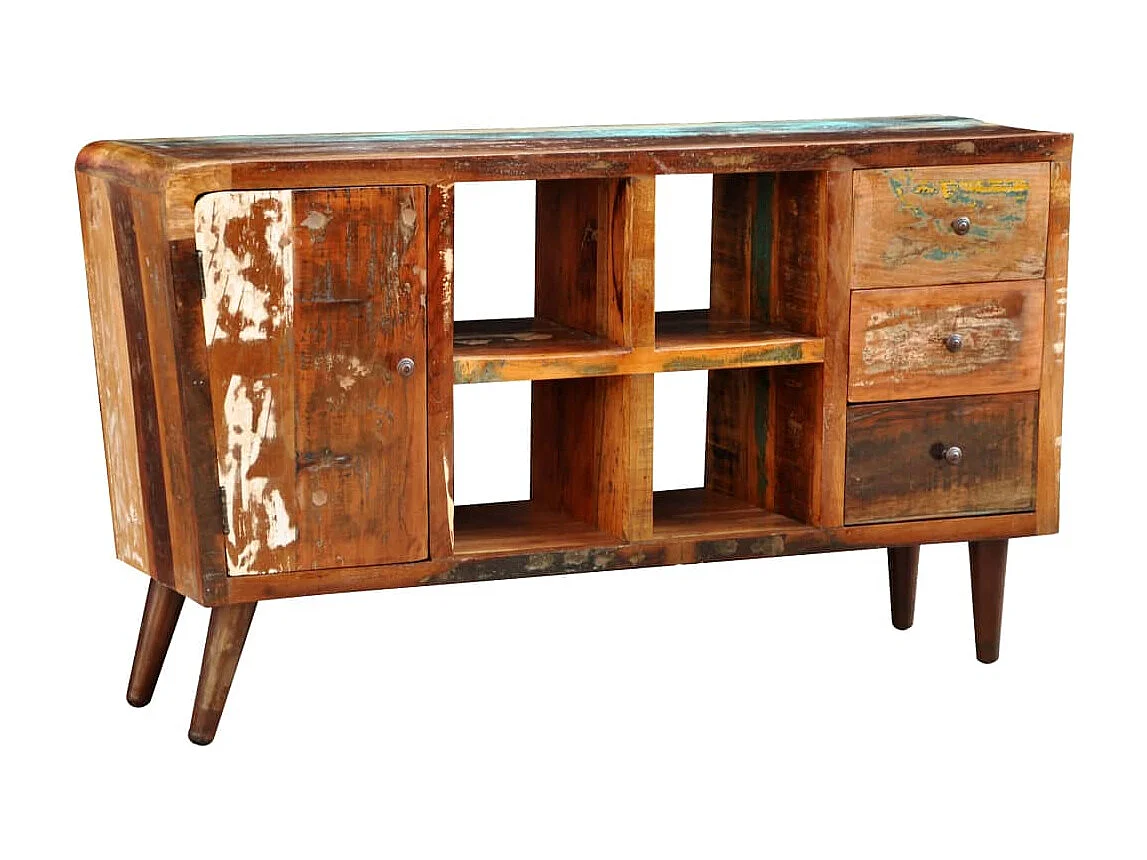 Armoire avec 1 porte 4 étagères 3 tiroirs Bois massif récupéré