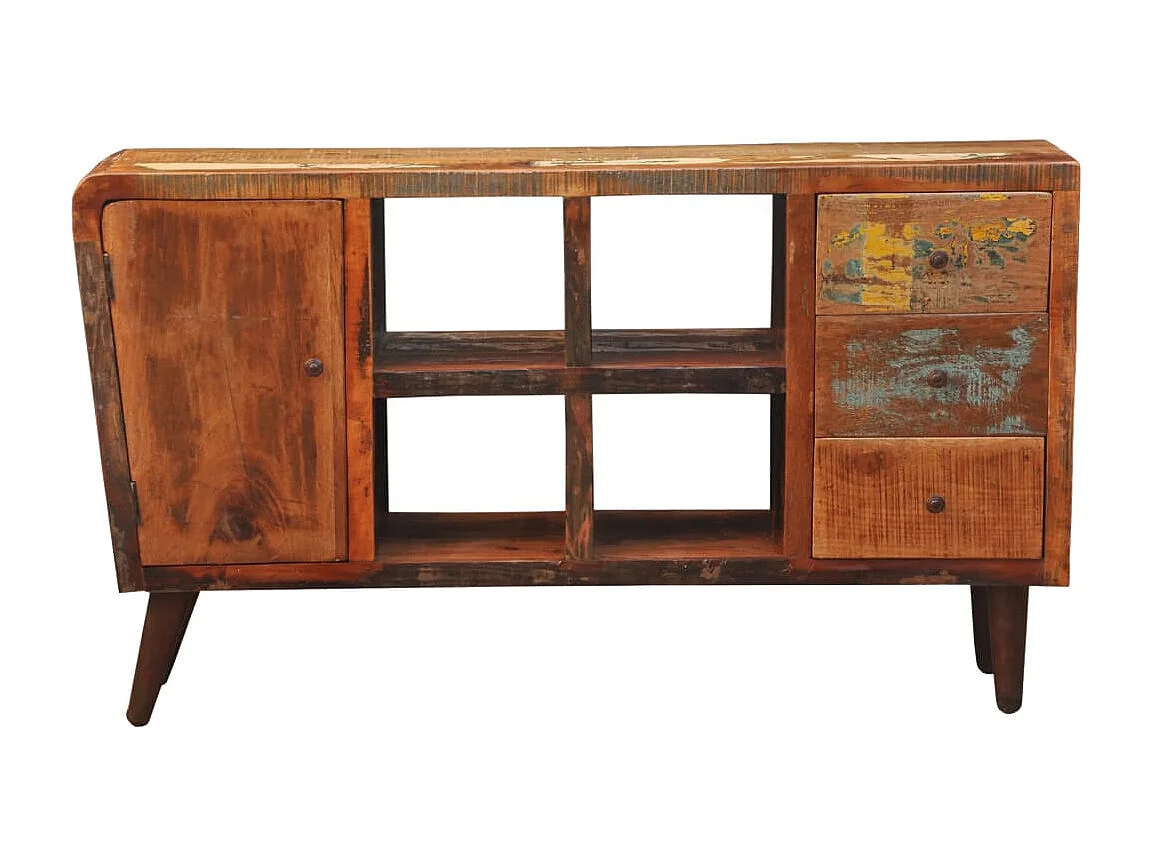 Armoire avec 1 porte 4 étagères 3 tiroirs Bois massif récupéré