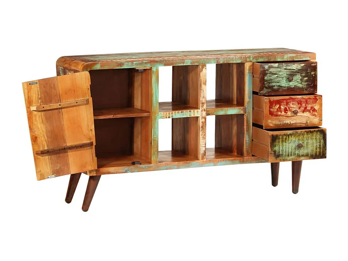 Armoire avec 1 porte 4 étagères 3 tiroirs Bois massif récupéré