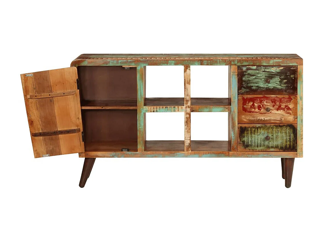 Armoire avec 1 porte 4 étagères 3 tiroirs Bois massif récupéré