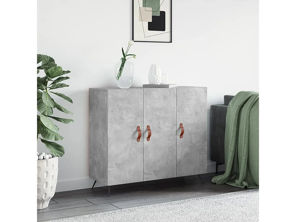 Buffet gris béton 90x34x80 bois d'ingénierie