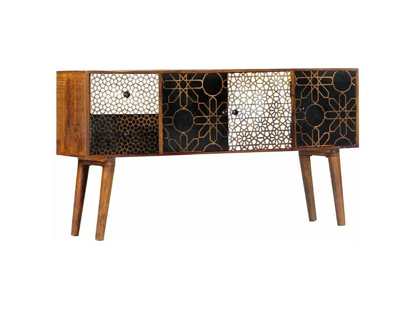 Buffet 3 portes 2 tiroirs manguier massif foncé Roman