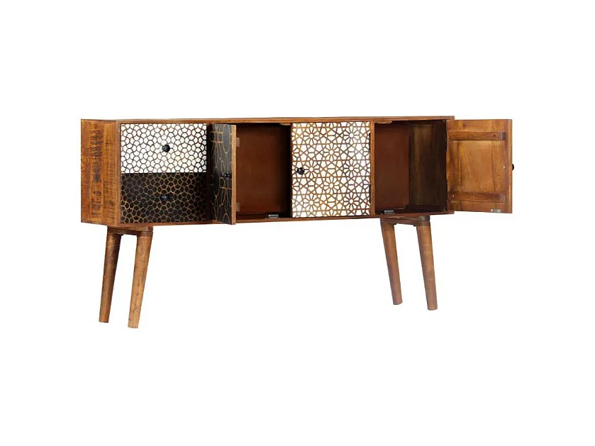 Buffet 3 portes 2 tiroirs manguier massif foncé Roman