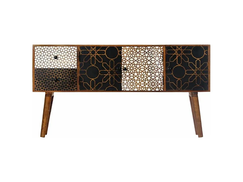 Buffet 3 portes 2 tiroirs manguier massif foncé Roman