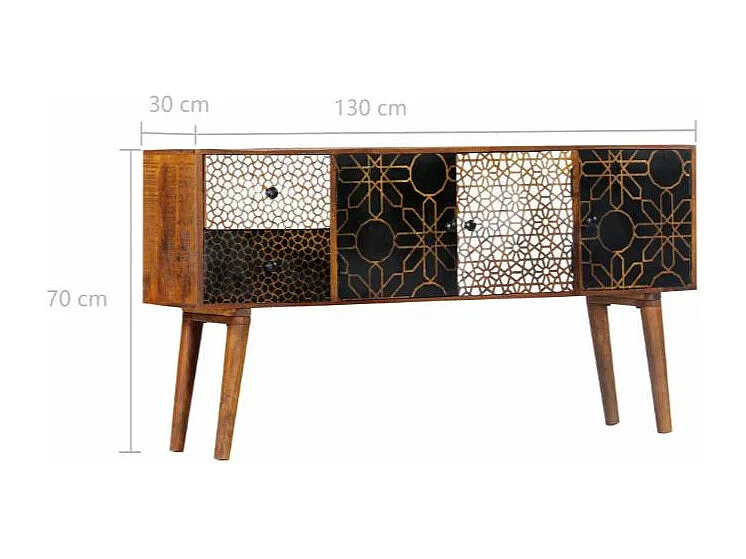 Buffet 3 portes 2 tiroirs manguier massif foncé Roman