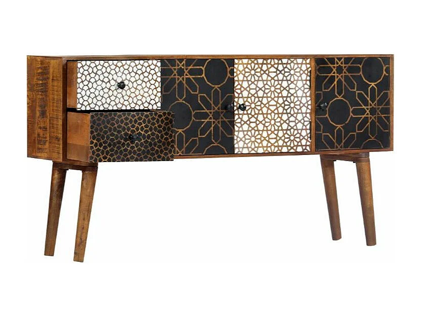 Buffet 3 portes 2 tiroirs manguier massif foncé Roman