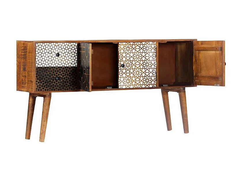 Buffet 3 portes 2 tiroirs manguier massif foncé Roman