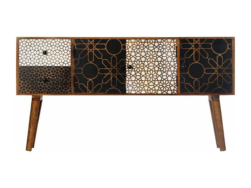 Buffet 3 portes 2 tiroirs manguier massif foncé Roman