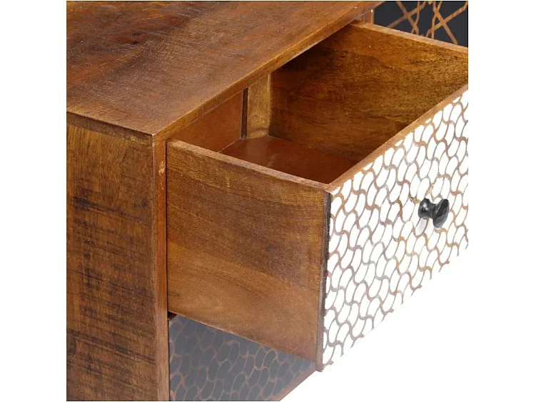 Buffet 3 portes 2 tiroirs manguier massif foncé Roman