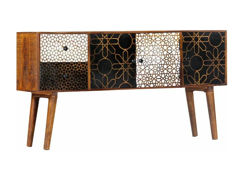 Buffet 3 portes 2 tiroirs manguier massif foncé Roman