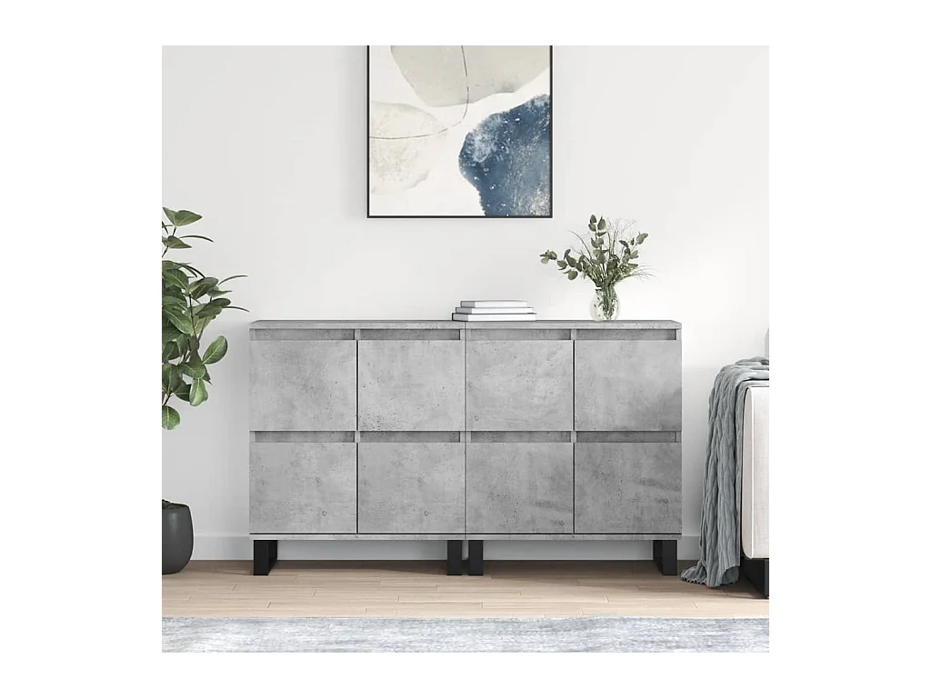 Buffets 2 pcs gris béton bois d'ingénierie