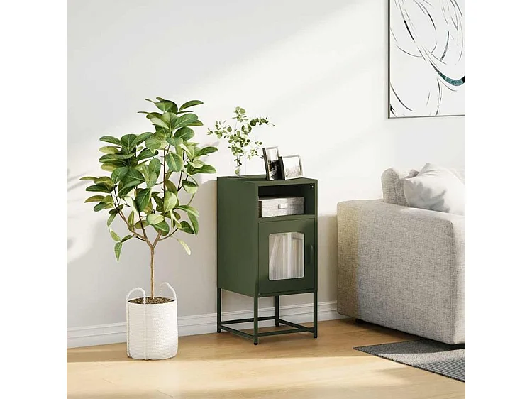 Table de chevet vert olive 36x39x78 acier laminé à froid