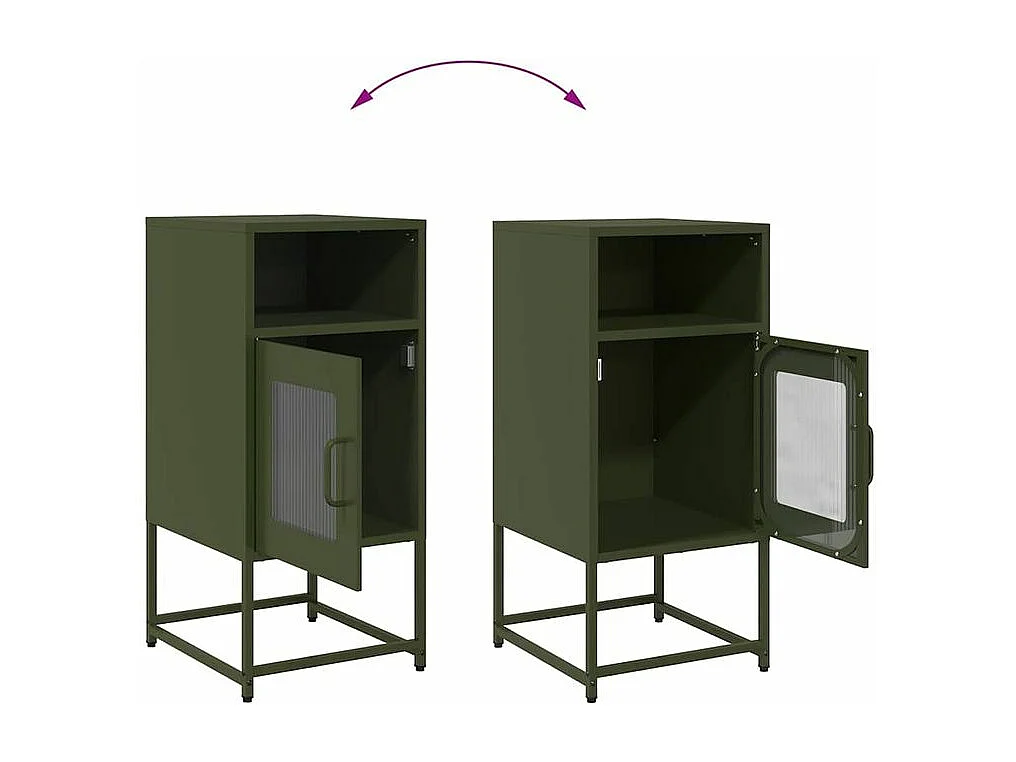 Table de chevet vert olive 36x39x78 acier laminé à froid