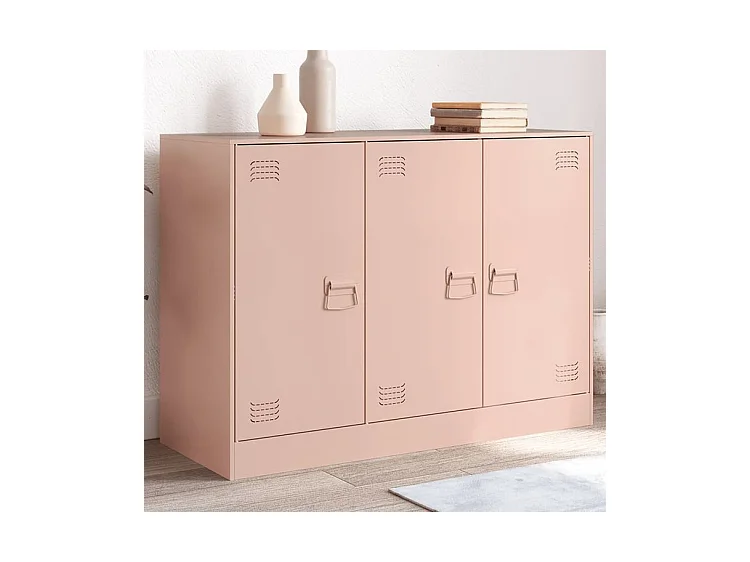 Meuble de rangement 3 portes en acier Lazard 99cm - Style Industriel-Couleur Rose clair