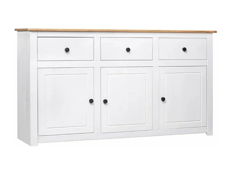 Buffet 3 portes 3 tiroirs en bois de pin massif Autika 135cm – Élégance rustique et praticité-Couleur Blanc