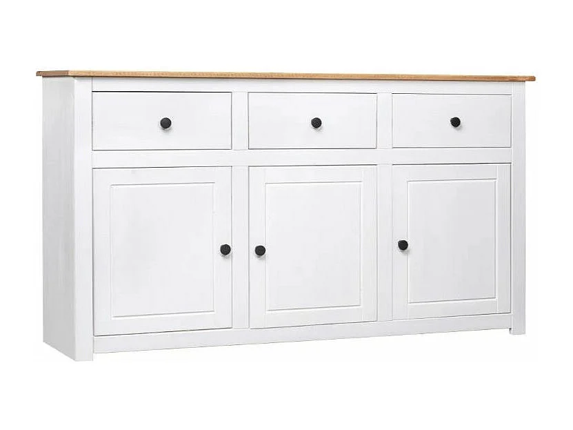 Buffet 3 portes 3 tiroirs en bois de pin massif Autika 135cm – Élégance rustique et praticité-Couleur Blanc
