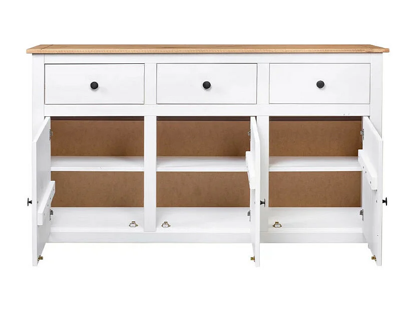 Buffet 3 portes 3 tiroirs en bois de pin massif Autika 135cm – Élégance rustique et praticité-Couleur Blanc