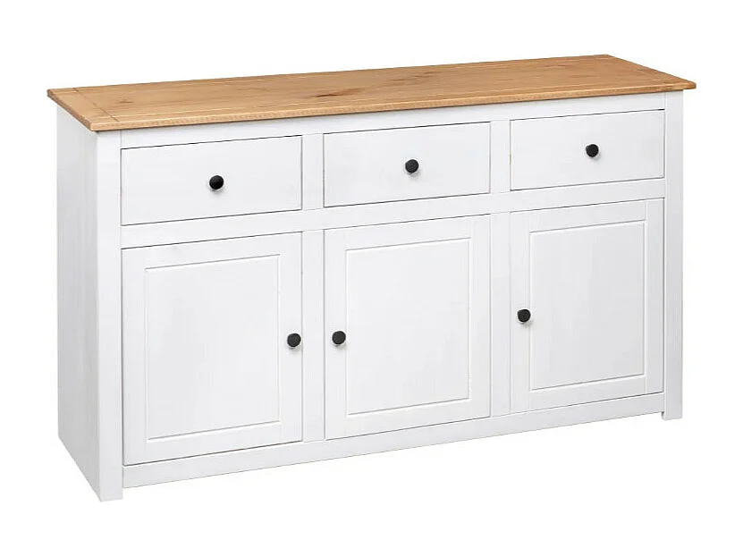 Buffet 3 portes 3 tiroirs en bois de pin massif Autika 135cm – Élégance rustique et praticité-Couleur Blanc