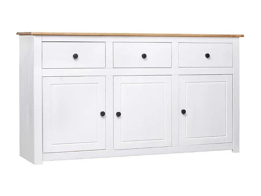 Buffet 3 portes 3 tiroirs en bois de pin massif Autika 135cm – Élégance rustique et praticité-Couleur Blanc