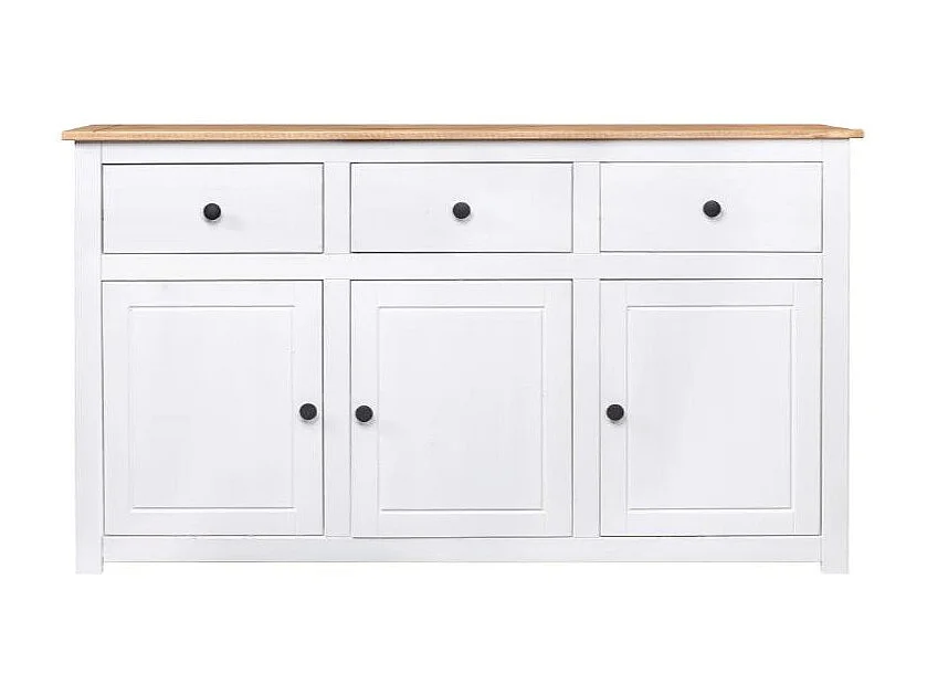 Buffet 3 portes 3 tiroirs en bois de pin massif Autika 135cm – Élégance rustique et praticité-Couleur Blanc