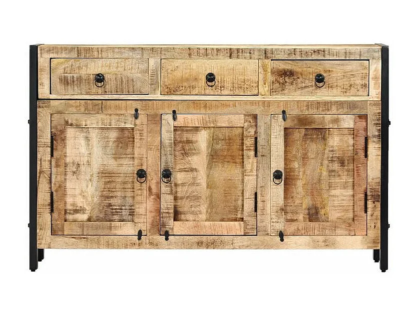 Buffet 3 portes 3 tiroirs manguier massif clair et métal noir Stracco