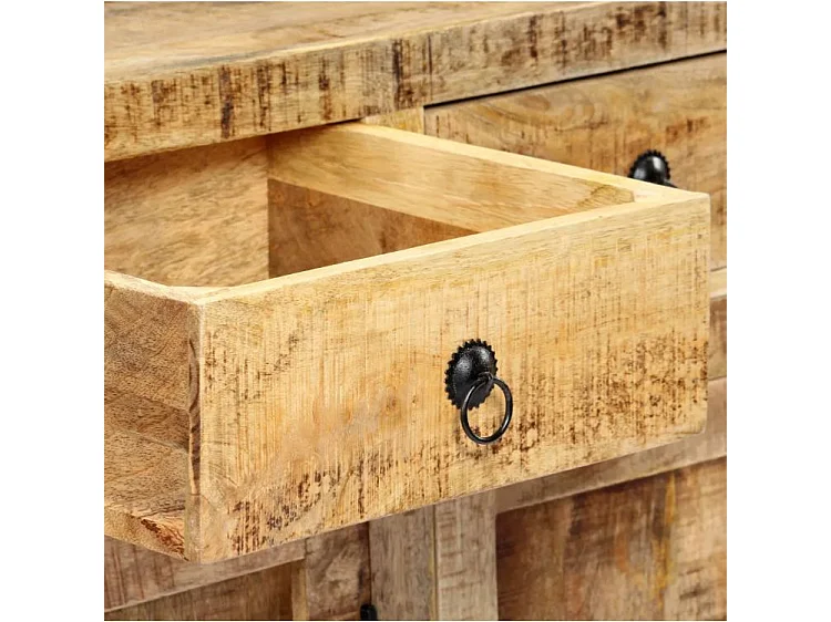 Buffet 3 portes 3 tiroirs manguier massif clair et métal noir Stracco