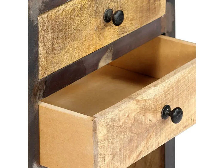 Buffet 3 portes 3 tiroirs manguier massif clair et métal noir Stracco