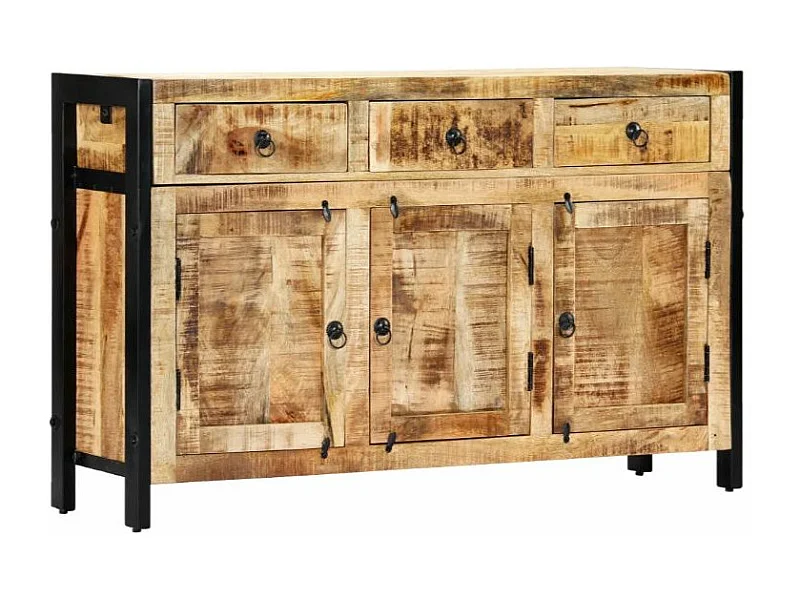 Buffet 3 portes 3 tiroirs manguier massif clair et métal noir Stracco