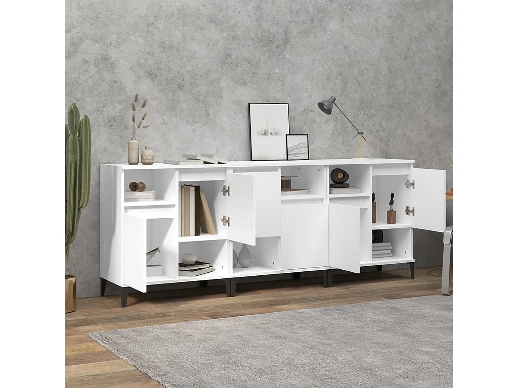 Buffets 3 pcs blanc 60x35x70 bois d'ingénierie