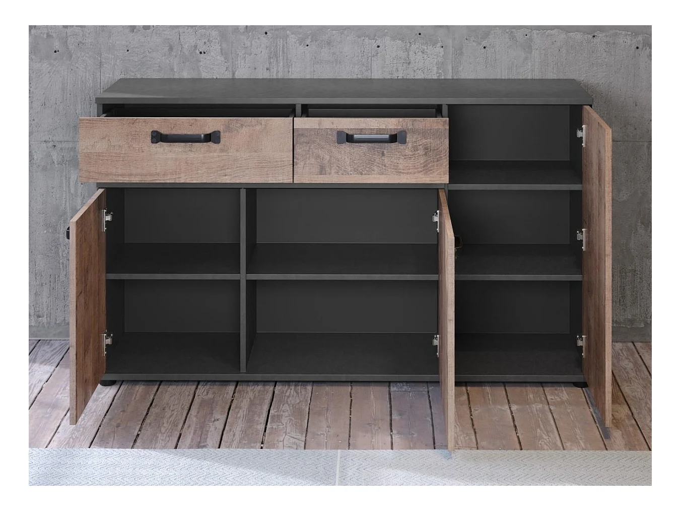 Buffet 3 deuren 2 laden bruin en grijs melamine Florence L 142 cm