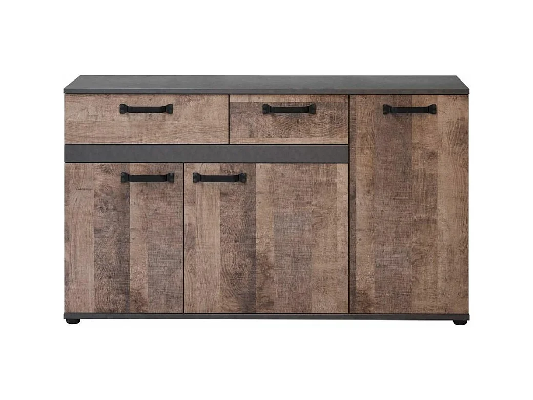 Buffet 3 portes 2 tiroirs marron et gris mélaminé Florence L 142cm