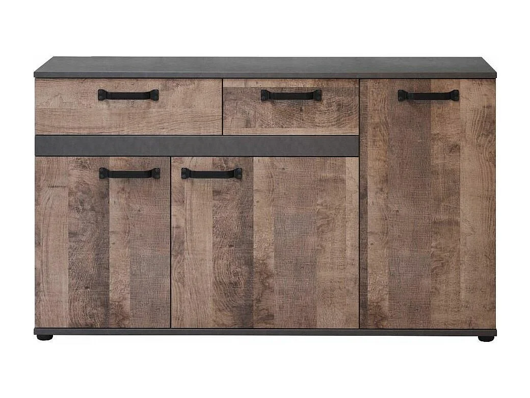 Buffet 3 portes 2 tiroirs marron et gris mélaminé Florence L 142cm