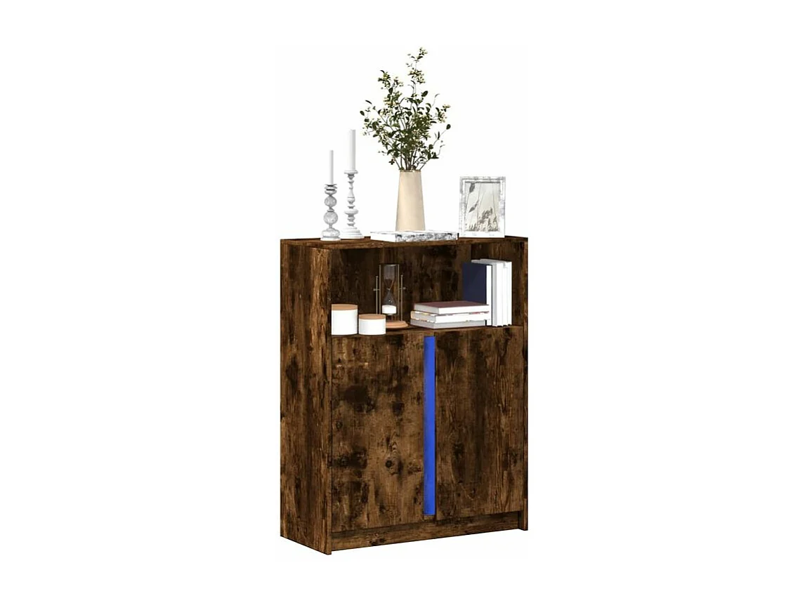 Buffet avec LED chêne fumé 77x34x100 bois d'ingénierie