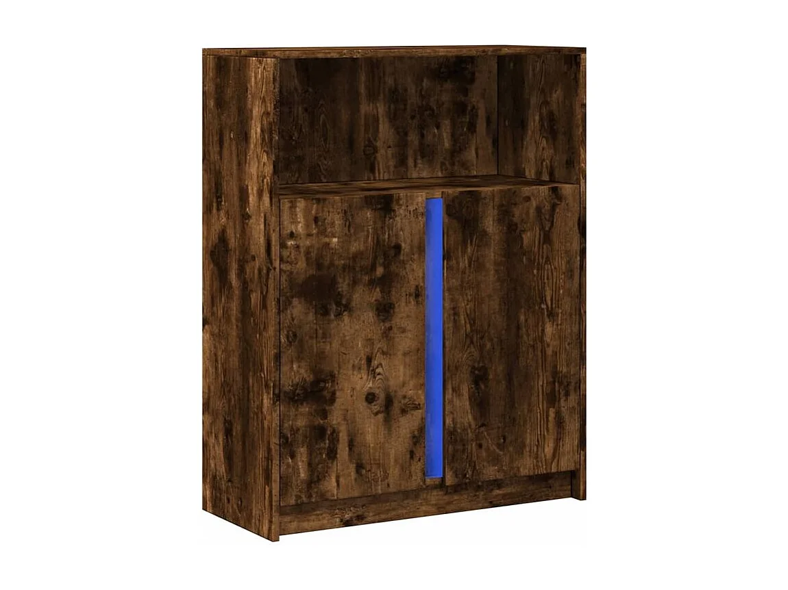 Buffet avec LED chêne fumé 77x34x100 bois d'ingénierie