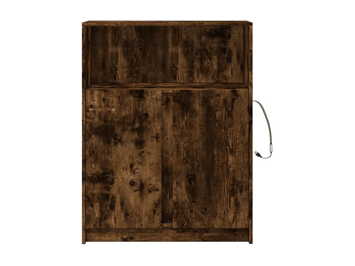 Buffet avec LED chêne fumé 77x34x100 bois d'ingénierie