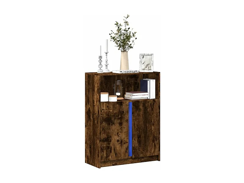 Buffet avec LED chêne fumé 77x34x100 bois d'ingénierie