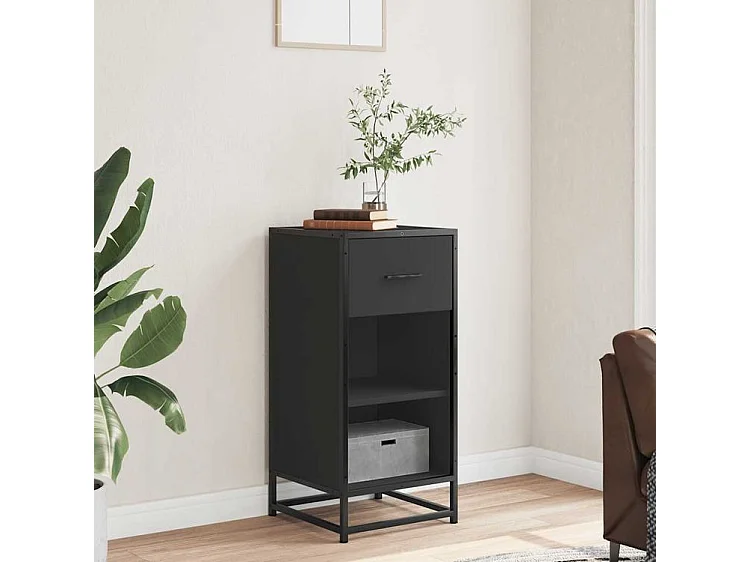 Buffet noir 35,5x35x76 bois d'ingénierie et métal