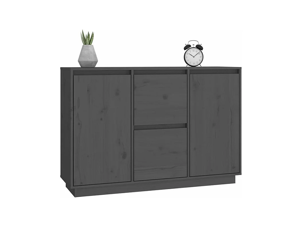 Petit buffet 2 portes 2 tiroirs en bois massif de pin Romane – Style classique et fonctionnel-Couleur Gris