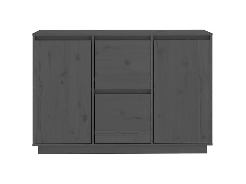 Petit buffet 2 portes 2 tiroirs en bois massif de pin Romane – Style classique et fonctionnel-Couleur Gris