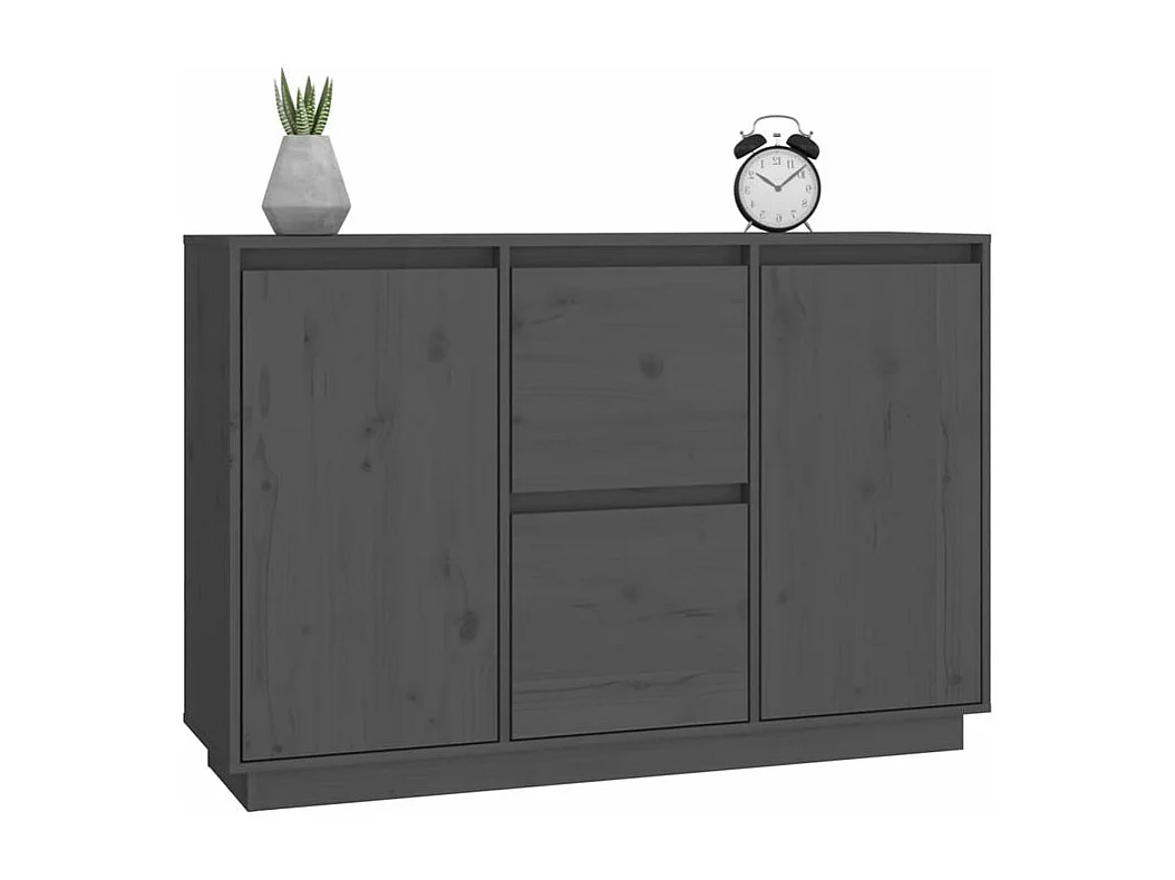 Petit buffet 2 portes 2 tiroirs en bois massif de pin Romane – Style classique et fonctionnel-Couleur Gris