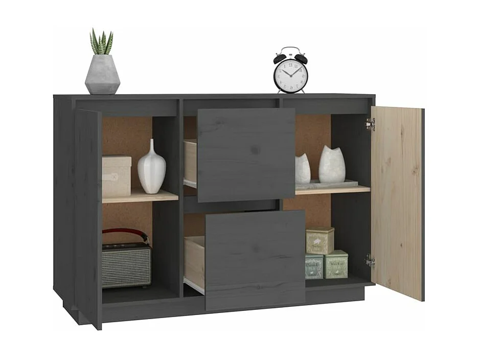 Petit buffet 2 portes 2 tiroirs en bois massif de pin Romane – Style classique et fonctionnel-Couleur Gris